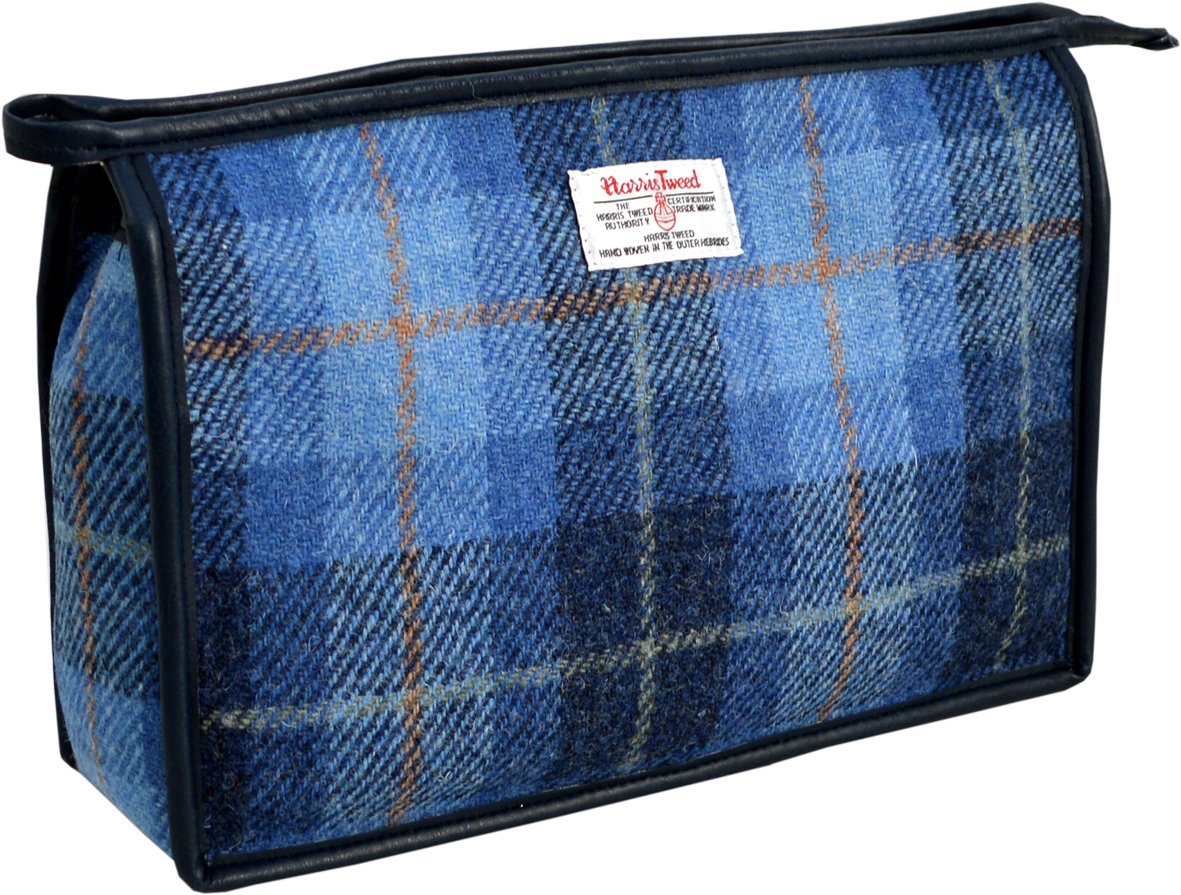 Vagabond Bags Harris Tweed Check Large Holdall Toiletry Bag, 28 cm, Mid Blue