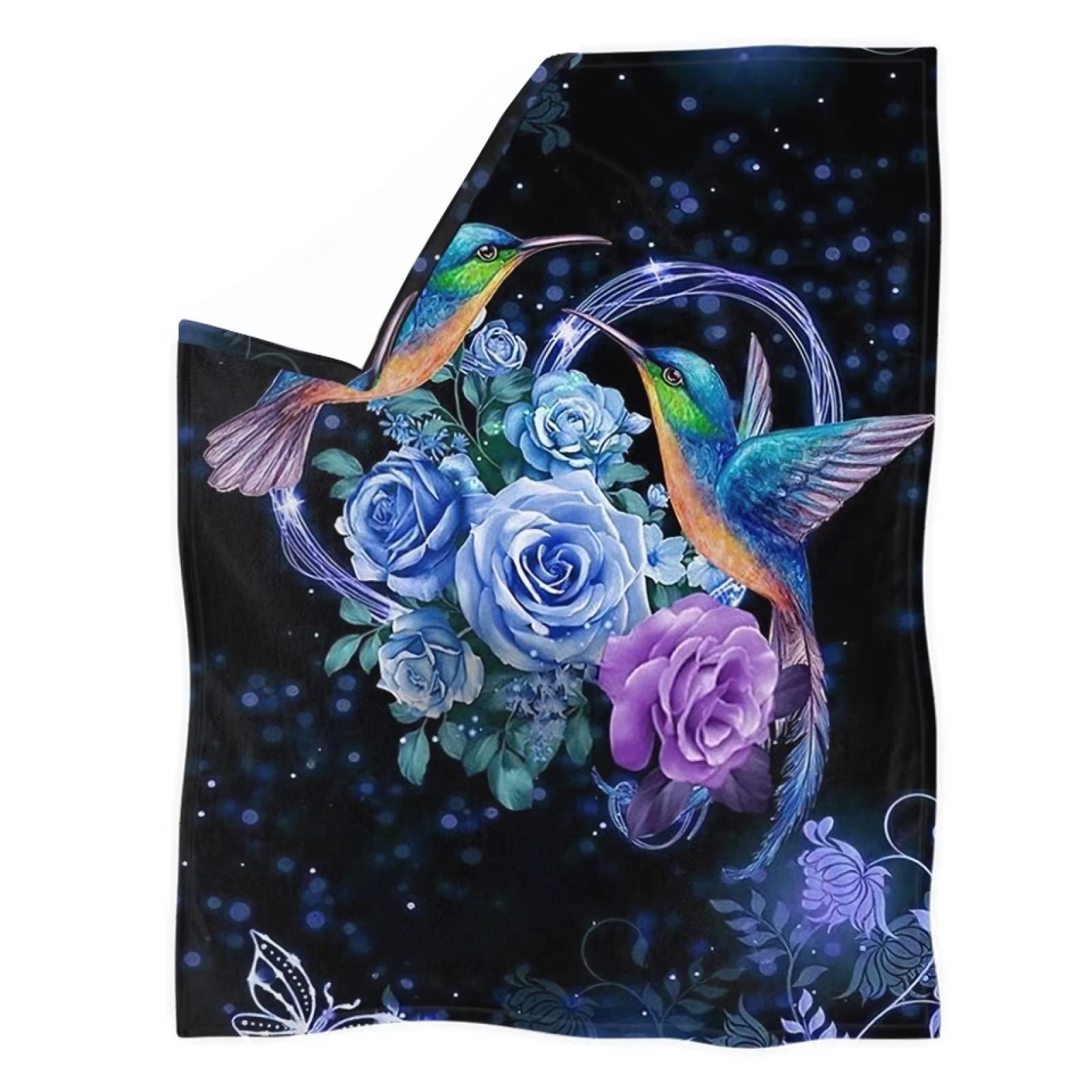 COEQINE Throw Blankets for Couch Flannel Blanket Throw Bed Lightweight Sofa Warm Soft Cozy Blankets for Kids Adult,Print Blue Floral Bird