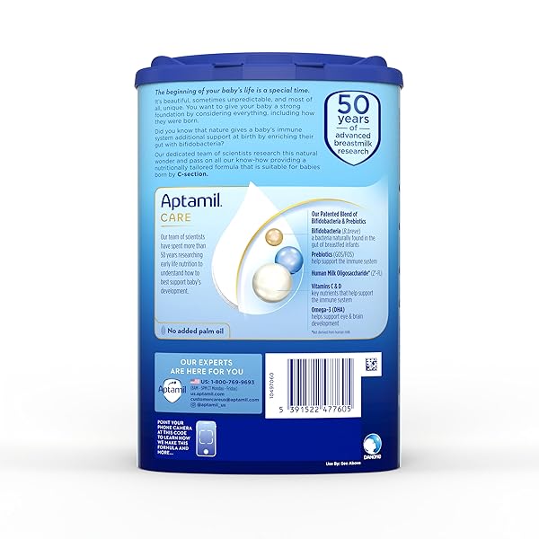 APTAMIL CARE STAGE 2, MILK BASED POWDER INFANT FORMULA FOR 6+ MONTHS, ALSO FOR C-SECTION BORN BABIES, WITH DHA & ARA, OMEGA 3 & 6, PREBIOTICS, CONTAINS NO PALM OIL, 28.2 OUNCES, PACKAGING MAY VARY