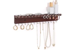 NIUBEST Necklace Holder Organizer Wall Mount,Jewelry Holder Organizer with 30 Hooks,Oak Jewelry Organizer and Storage for Necklaces,Bracelets and Rings (Dark Walnut)