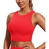 CRZ YOGA Butterluxe High Neck Crop Tank Tops for Women - Racerback Padded Longline Sports Bras Workout