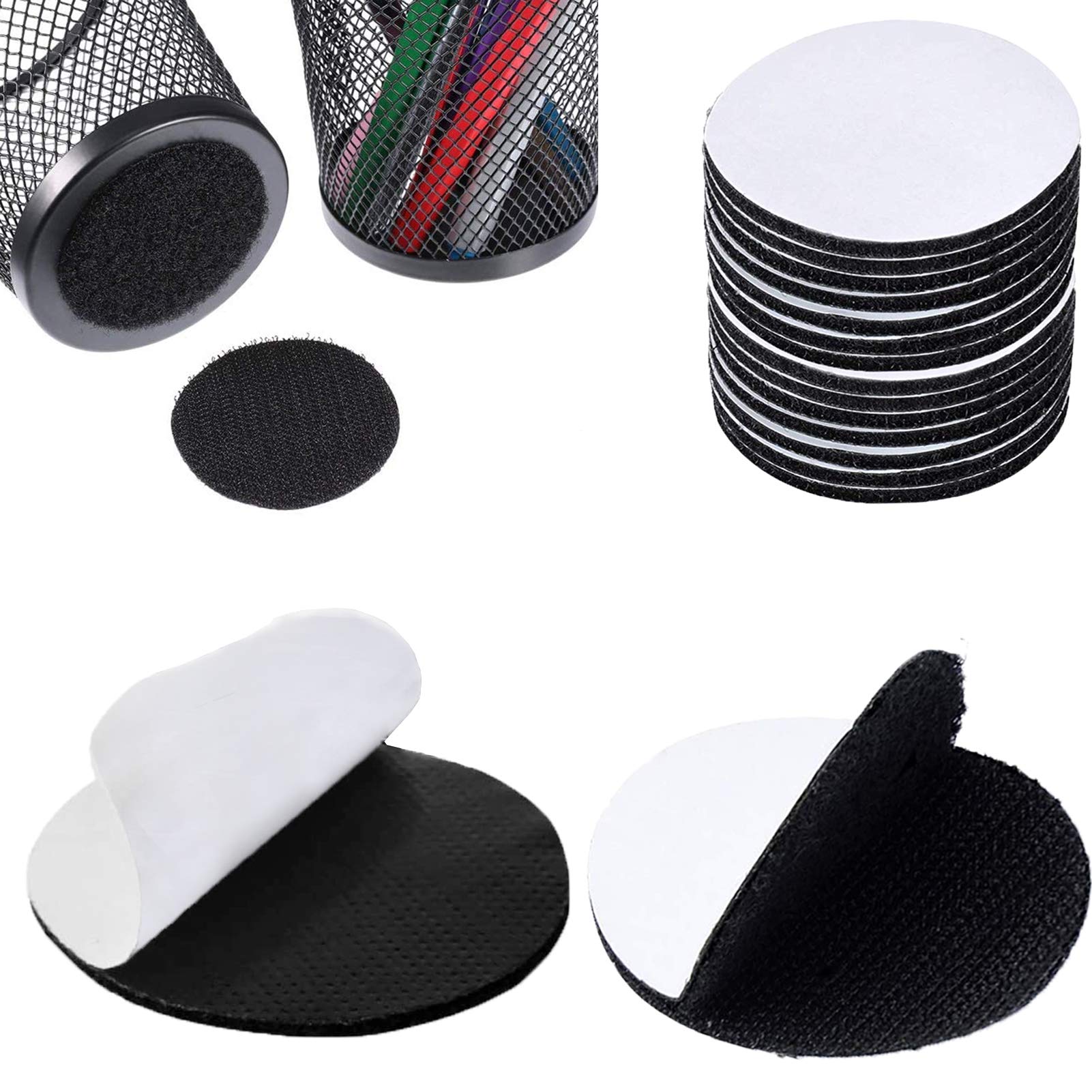 TEUVO 10 Pairs 5CM Round Sticky Pads for DIY, Self Adhesive Hook and Loop Dots for Keeping Carpets, Mats, Curtain, Photo Wall in Place