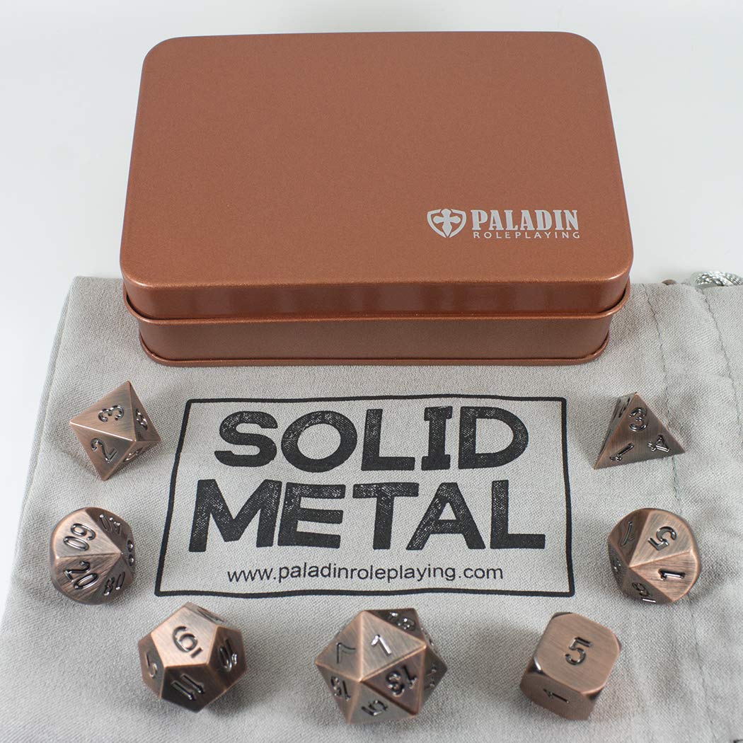 Paladin Roleplaying Bronze Metal Dice Set, Antique Finish, In Presentation Case