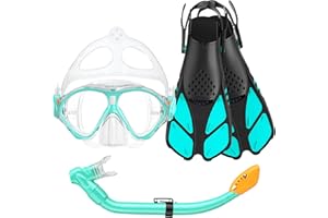 Seovediary Kids Snorkel Set, Mask Fins Snorkeling Gear for Kids Anti-Fog Swim Goggles 180 Panoramic View Dry Top Snorkel and Dive Flippers Combo with Travel Bag for Snorkeling Training Swimming Diving