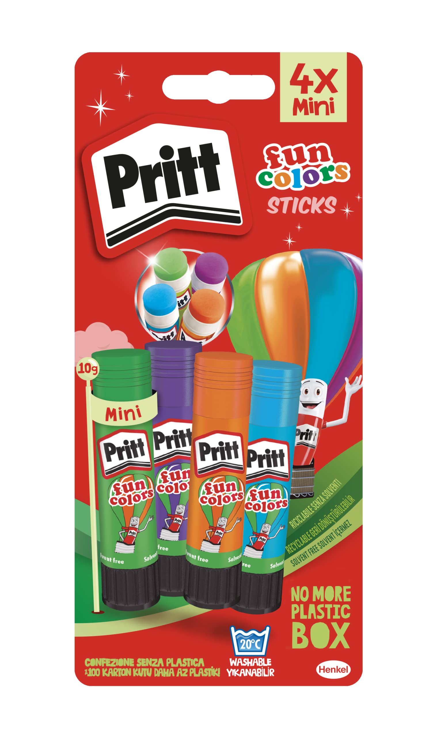 Pritt Rainbow Coloured Glue Sticks, Safe & Child-Friendly Craft Glue for Arts & Crafts Activities, Strong-Hold Kid's Glue Stick Set for School Supplies, 4x10 g Pritt Stick Blue, Green, Purple & Orange