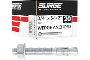 SURGE BUILDING PRODUCTS 3/4" x 5-1/2" Zinc-Plated Wedge Anchors for Concrete and Cement | Heavy-Duty 3/4 Concrete Anchors (Box of 20)