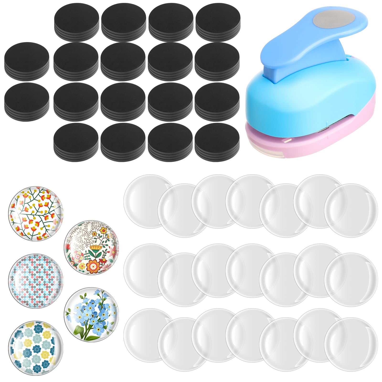 Photo 1 of Honeydak 121 Pcs DIY Fridge Glass Magnets Kit with Large Paper Punches Ferrite Ceramic Magnets with Adhesive Backing and Transparent Glass for DIY Craft Refrigerator Office Whiteboard(Square)
