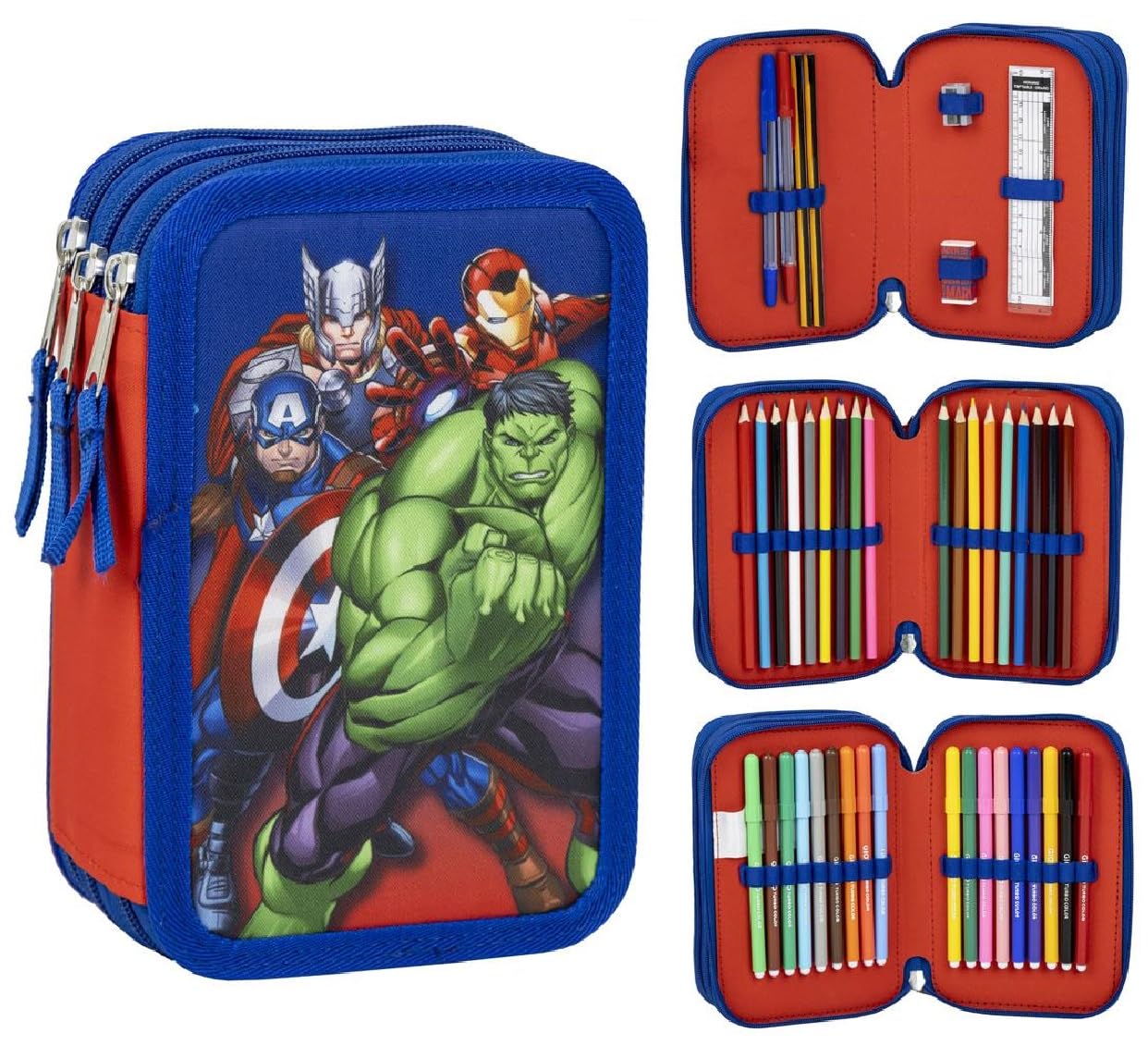 CARTOON Multi-Compartment Pencil Case Pencil Case 3 Zipper School Pens Pens Colored Pencils, Avengers (1), 20 x 13 x 6 cm, Pencil Case