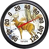Taylor Large Dial Thermometer, Wireless Thermometer with Easy to Read Large Numbers for Patio, Pool, and Indoor Areas, 13.25-inch, Deer Pattern