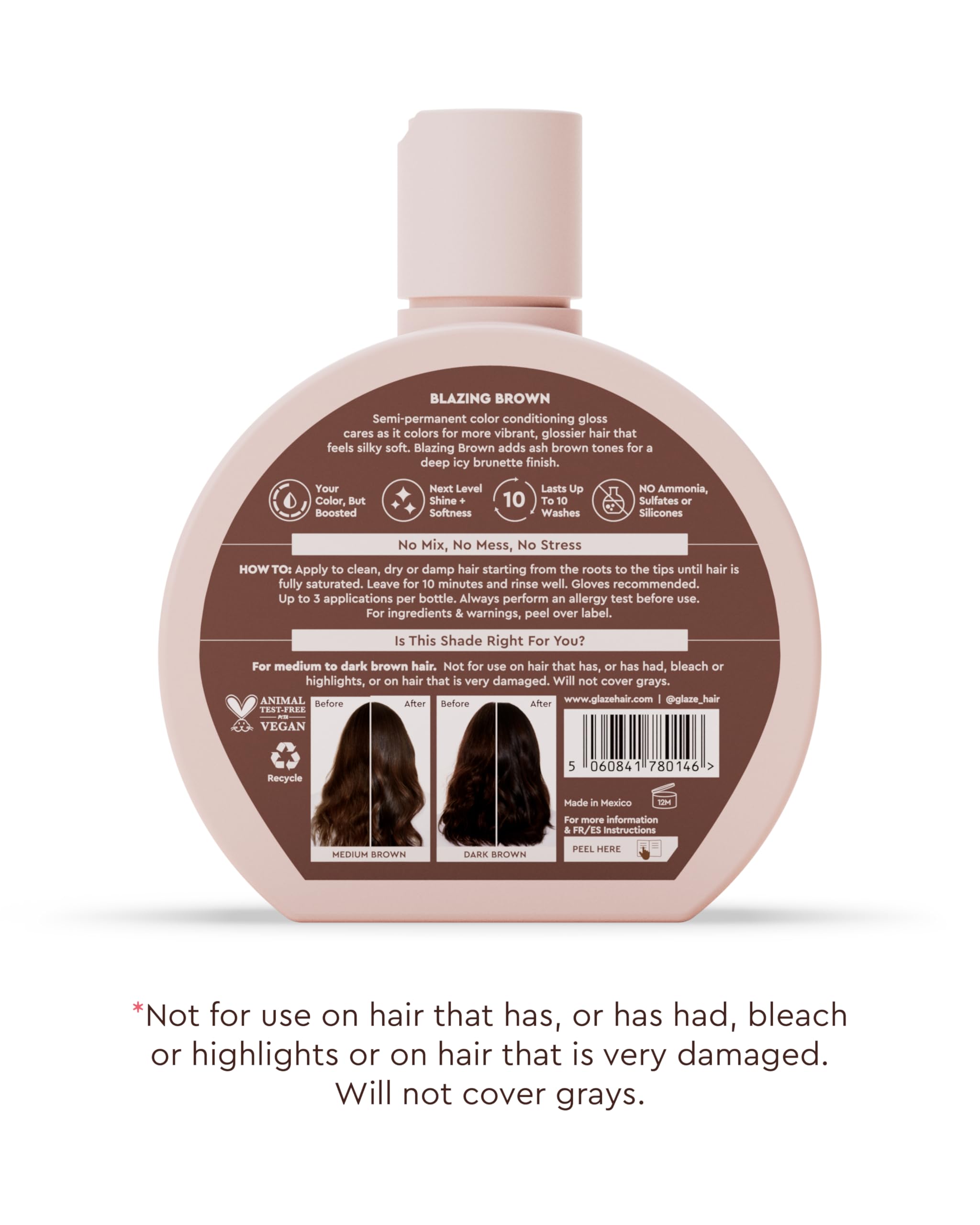 Glaze Supergloss Color Conditioning Gloss – Hydrating Semi-Permanent Color Hair Gloss & Shine Boost – Color Depositing Mask - Vegan, Cruelty-Free – 6.4 Fl Oz - Blazing Brown - Dark Cool Brown