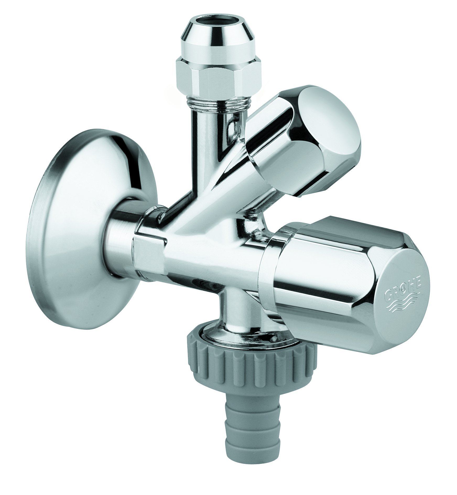 Grohe Original WAS Angle Valve - Chrome, Metal Body - Pressure Relief Valve - 3/8" Inlet, 3/4" Outlet - 2 Ports - 22033000