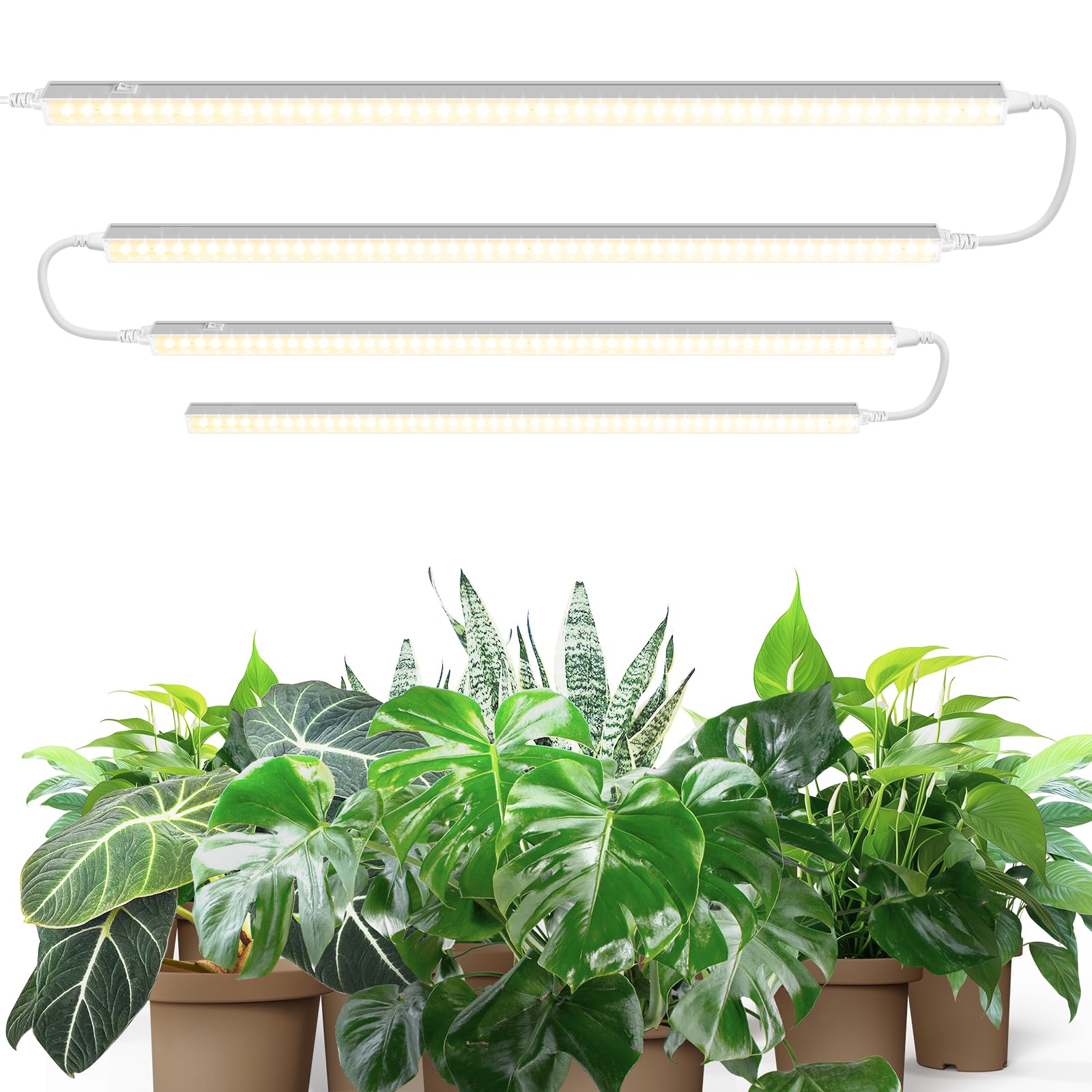 Barrina T5 2FT Grow Lights for Indoor Plants, Yellow Full Spectrum Sunlight, 40W(4 x 10W), LED Plant Lamps with On/Off Switch, Linkable, Greenhouse, Plug and Play, 4 Packs