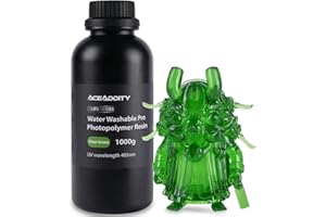 Aceaddity Water Washable Pro Resin - Low Shrinkage 3D Printer Resin, 405nm UV-Curing Water-Washable Photopolymer Printing Resin, High Precision & Easy to Clean (Clear Green, 1kg)