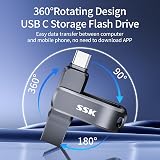 SSK 128GB USB C USB A Dual Drive 200 MB/s Read 150 MB/s Write Metal Swivel view 7