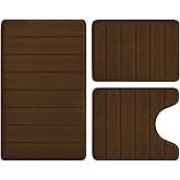 BYSURE Brown Memory Foam Bathroom Rug Set 3 Piece, Non Slip Extra Soft Absorbent Bath Mats, Machine Washable & Dry Toilet Mat Sets for Bathroom Floor