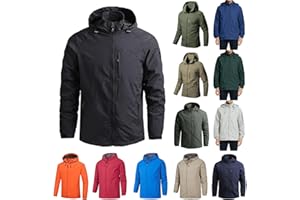 YSERB Men's Rain Jacket with Hooded Spring Summer Water Resistant Windbreaker Tactical Hiking Travel Camping Outdoor Raincoat
