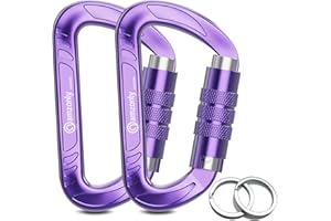 AMZONLY Locking Carabiner Heavy Duty Clips, 12KN /2697lbs Lightweight (1.0oz), Carabiner Heavy Clip for Camping, Hiking, Hammocks, Dog Leash, D Shaped Small Caribiniers for Keychains
