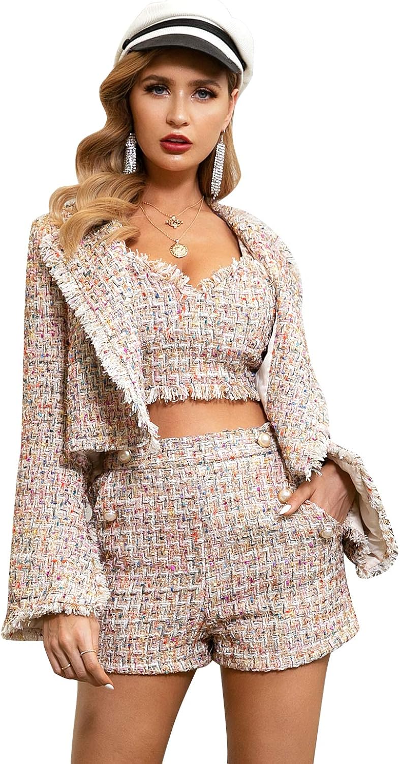 tweed shorts and blazer