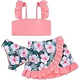 ALISISTER Girls Swimsuit 3 Piece Bathing Suits Summer Bikini Tankini Sets with Cover Up Skirt for 4-12 Years