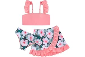 ALISISTER Girls Swimsuit 3 Piece Bathing Suits Summer Bikini Tankini Sets with Cover Up Skirt for 5-12 Years