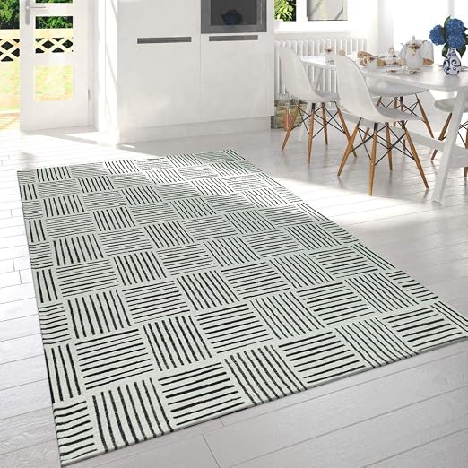 Amazon De Paco Home Wohnzimmer Teppich Schwarz Weiss Karo Design