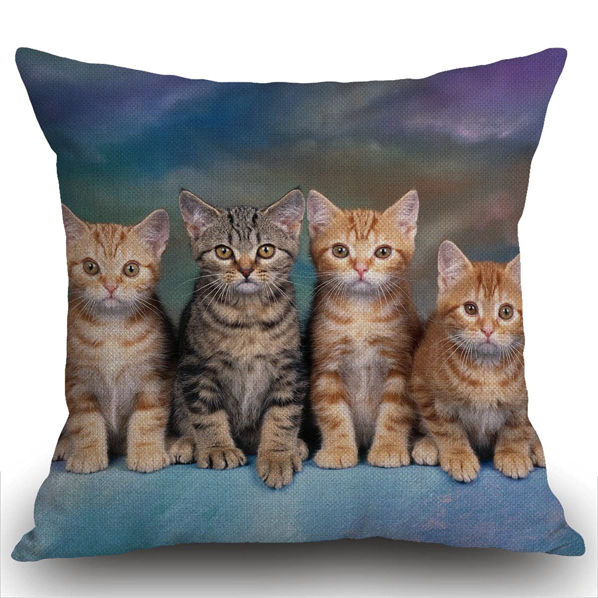 Smooffly Kitten Series Cute Cat Cushion Cover Outdoor Furniture Decorative Linen Square Double Sided Printing Pillow Cover for Home Office Sofa Couch Car Garden 45 x 45cm 18 x 18 inches