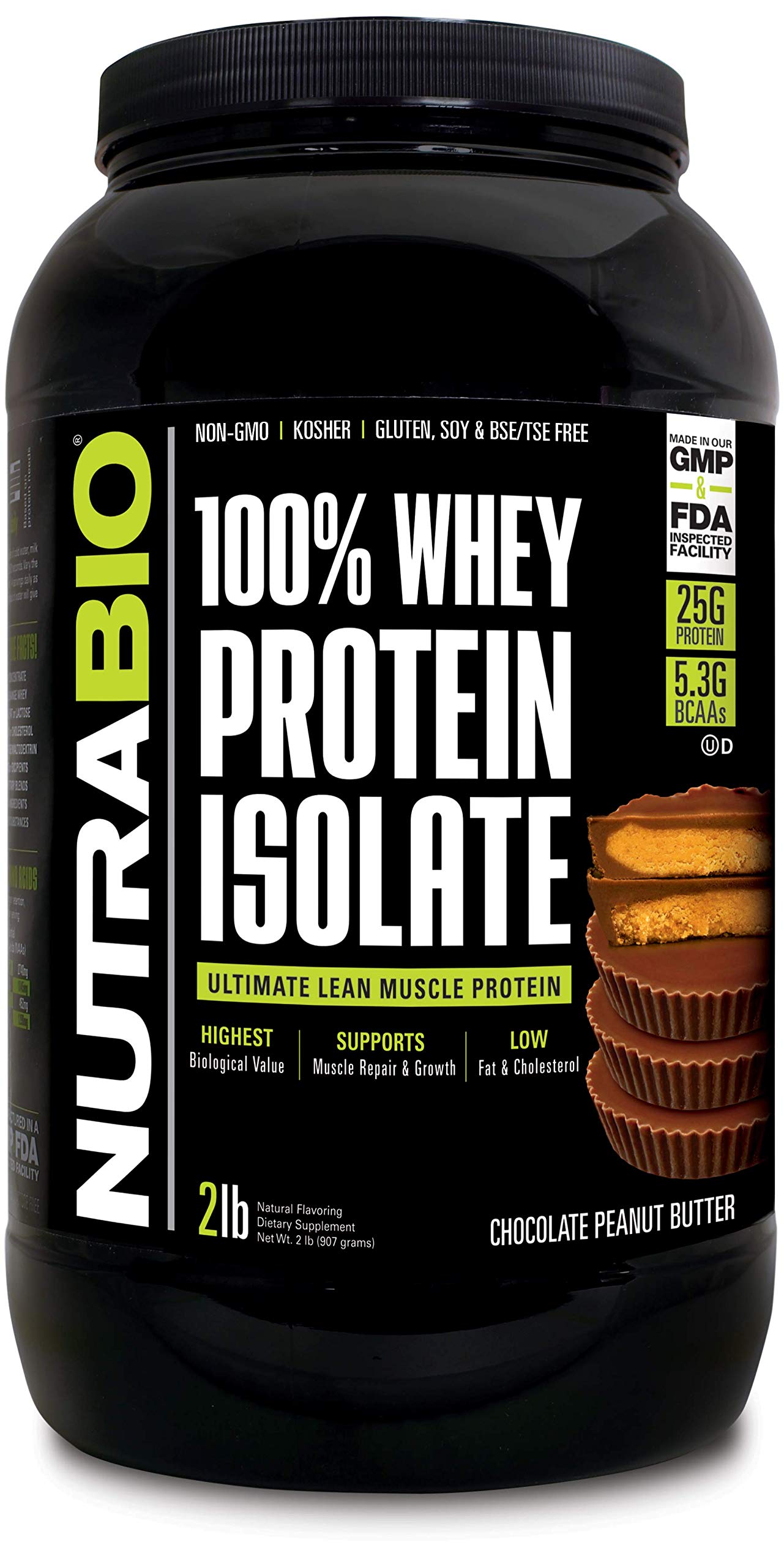 NutraBio 100% Whey Protein Isolate (Chocolate Peanut Butter, 2 Pounds)