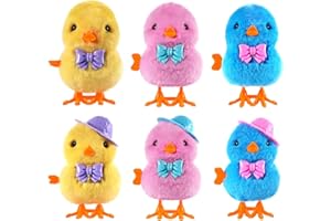Arcimatto Wind Up Chicken Toy, 6 Pcs Jumping Chick Gag Toys Cute Plush Hopping Chicks Novelty Spring Windup Toys for Kids Toddler Adult Easter Egg Party Favors Christmas Goody Bag Fillers Gifts