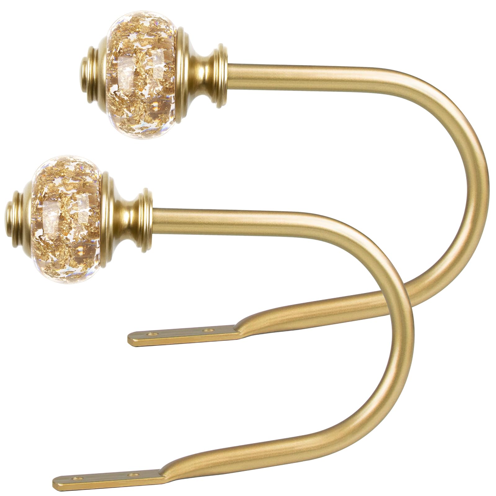 Photo 1 of 2 Pack Gold Curtain Holdbacks, USFOOK Decorative Drapery Tiebacks (2 Pack/1 Pair), Curtain Tie Back Hooks for Wall with Translucent Finials (6.1" L x 4.1" W)