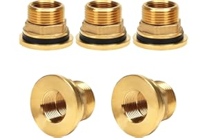 GOVALVE Brass Bulkhead Fitting - 3/4" NPT Female x 1" Straight Male Thread Water Tank Connector with 2 Rubber Rings for Water Tower Tank Barrels (pack of 5)