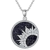 Zorlioy Diamond Sun Necklace for Women 925 Sterling Silver Lab-Grown Diamond Sun Pendant Necklaces with Blue Sand Stone Christmas Birthday Gifts