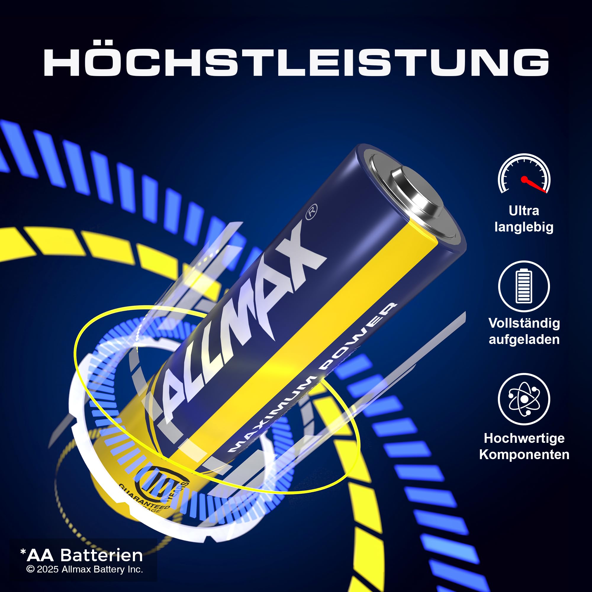 Allmax AA Mignon (LR6) Maximum Power Alkaline Doppel-A-Batterien (100 Stück) – Ultra-Langlebigkeit, auslaufsicheres Design, 10 Jahre Haltbarkeit, maximale Leistung (1,5 V) 2