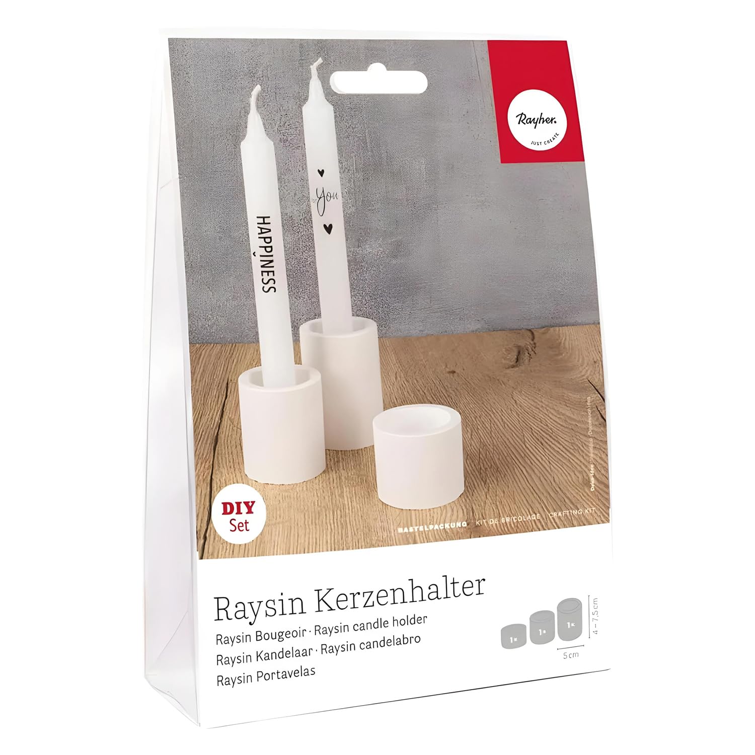 Rayher Craft kit for casting candle holders, for tea lights and tapered candles, 1 mold, Raysin casting powder, candle transfer film, 34472000
