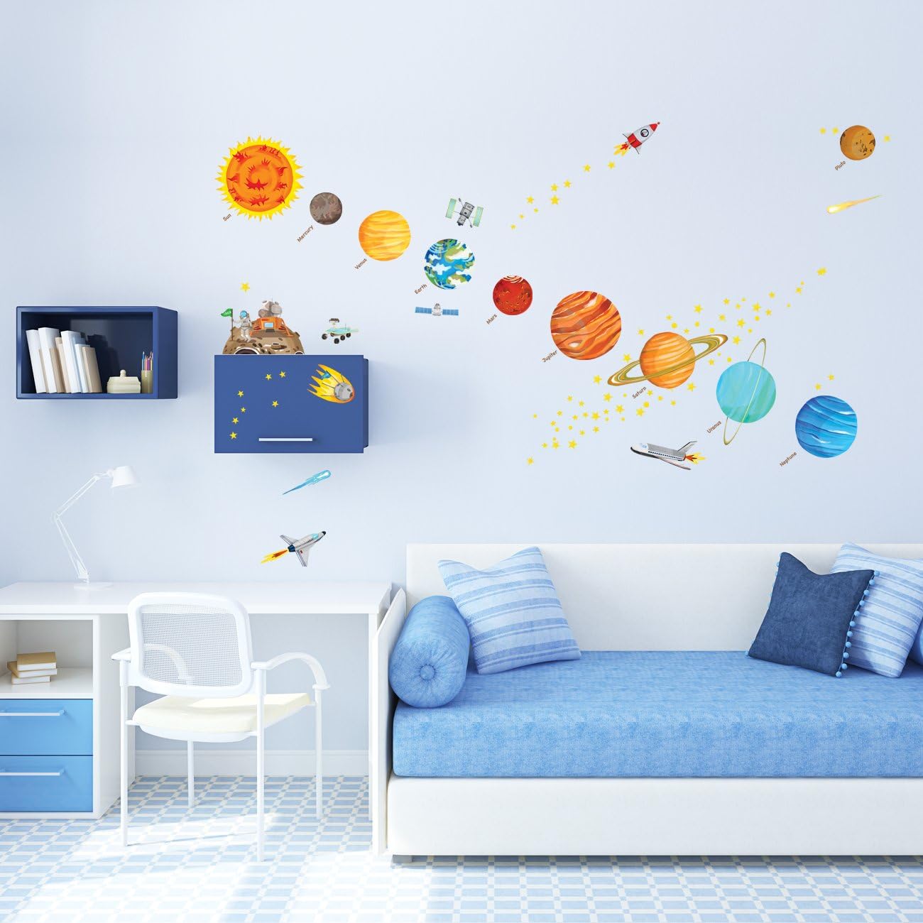 DECOWALL DW-1501S The Solar System (Medium) Kids Wall Stickers Decals Peel and Stick Removable for Nursery Bedroom Living Room Art murals Decorations - Image 4