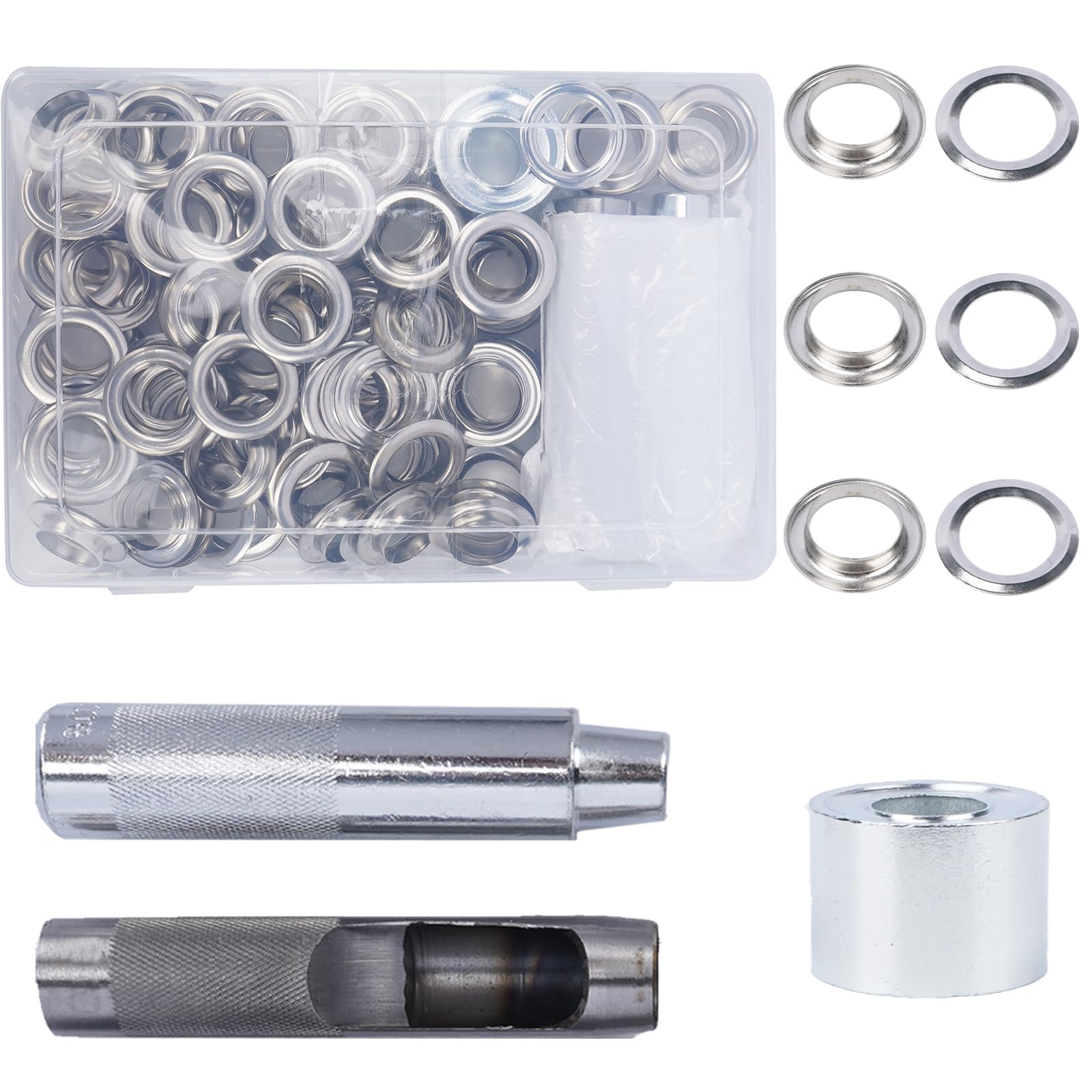 Luabue 100 Sets 20MM Grommets Eyelets Tarpaulin Repair Kit Eyelet Punch Kit Metal Eyelets for Fabric Leather Craft Tarpaulin Curtains DIY and Decoration