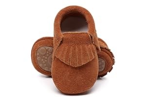 HONGTEYA Leather Baby Moccasins Hard Soled Tassel Crib Toddler Shoes for Boys and Girls…