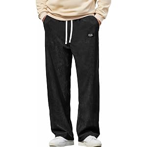 COOFANDY Mens Casual Corduroy Pants Baggy Sweatpants Loose Fit Wide Leg | Elastic Waist, Drawstring, Relaxed fit, Straight Le