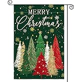 AVOIN colorlife Merry Christmas Garden Flag 12x18 Inch Double Sided Outside, Christmas Tree Snowflake Winter Holiday Yard Outdoor Decorative Flag Green