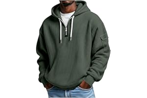 Hoodies for Men Oversized Long Sleeve Waffle Knit Half Zip Sweatshirt Casual Solid Color Pullover Sweaters
