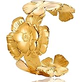 KOLODOGO Wide Cuff Chunky Gold Bracelets for Women Gold Plated Open Cuff Bangles Flower Wrist Cuff Bracelets for Women as Gifts