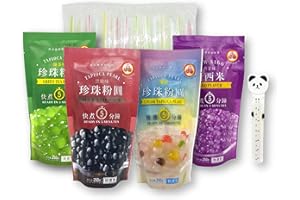 4-Pack WuFuYuan Boba Tapioca Pearls 4 Variety Bundle, 1 Pk of 50 Boba Wide Straws Individually Wrapped Bubble Tea ingredients Plus 1 Bonus Calendar Bag Clip