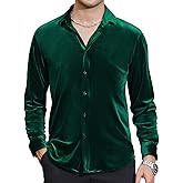 Damipow Mens Luxurious Velvet Dress Shirts Long Sleeve Casual Button Down Shirt for Wedding Party