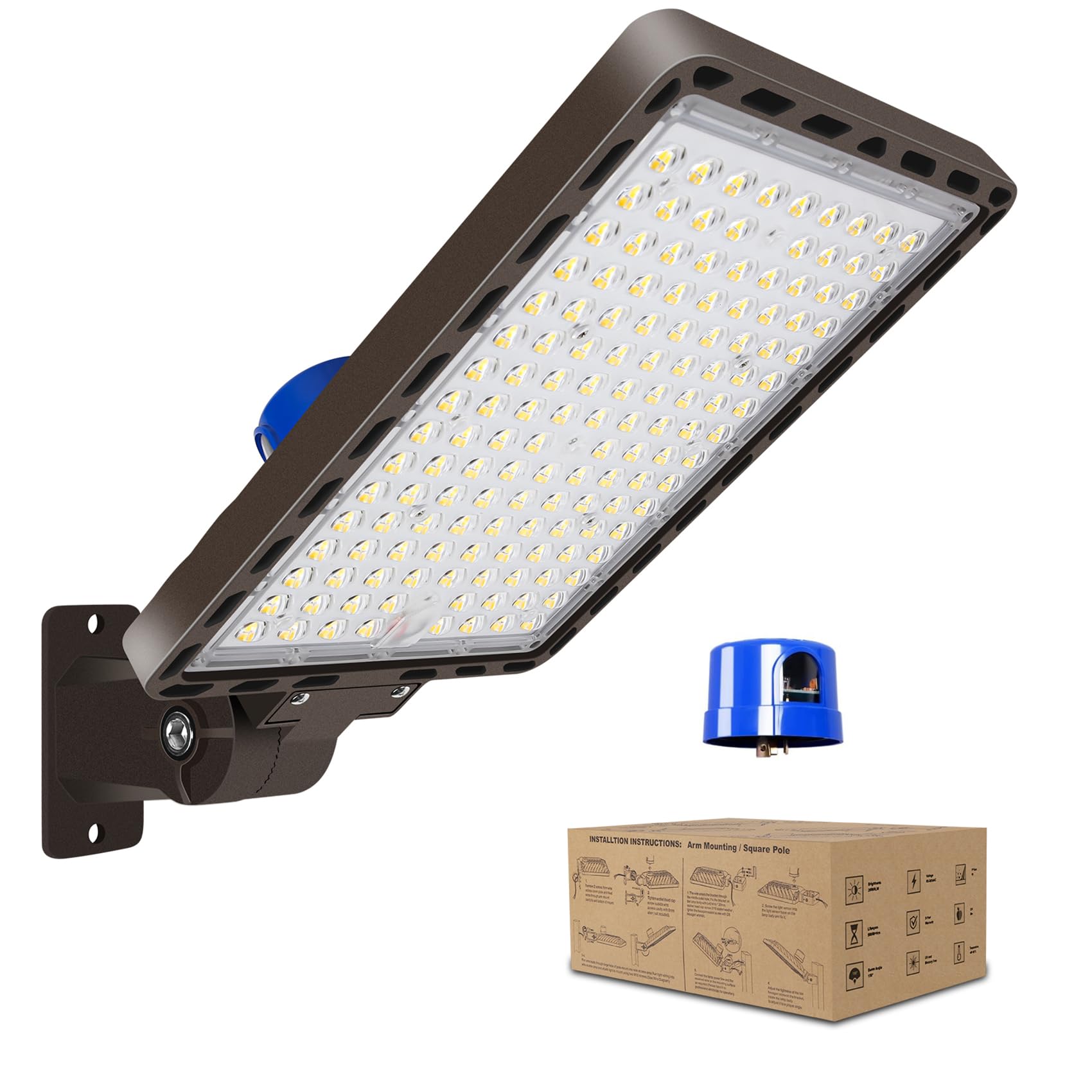 Photo 1 of BIRITALO 350W LED Parking Lot Light Outdoor Arm Mount 52500LM Super Bright Dusk to Dawn LED Shoebox Lighting Commercial 5000K 100-277V IP65 Waterproof Wall Floodlights for Park,Stadium,Barn,Yard