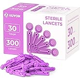 AUVON Blood Lancets for Diabetes Testing, 300 Count, 30 Gauge for Less Pain | Contactless Lancets Fit Most Standard Lancing Devices for Blood Sugar Kit, Works Effectively with Small Drops