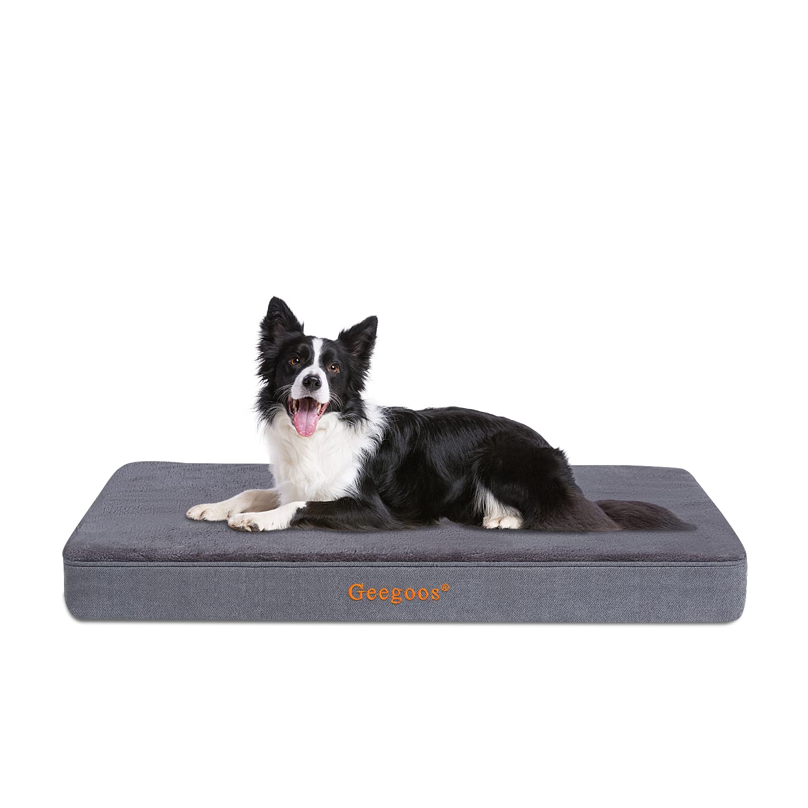 Geegoos Large Dog Bed, Memory Foam Bed with Washable Removable Cover,Orthopedic Dog Bed for Large Dogs, Mattress with Non-Slip Bottom Suitable for Pets Crates(89x55x7cm,Grey)