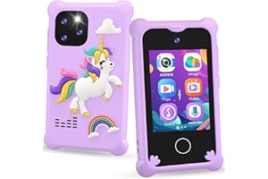 FKATEEN Kids Smart Phone，Unicorn Toys Phone for Girls Touchscreen Play Phone Dual Camera Toddler Learning Toys Music Player Puzzle Games Christmas Birthday Gifts for 3 4 5 6 7 Year Old Girls with SD Card