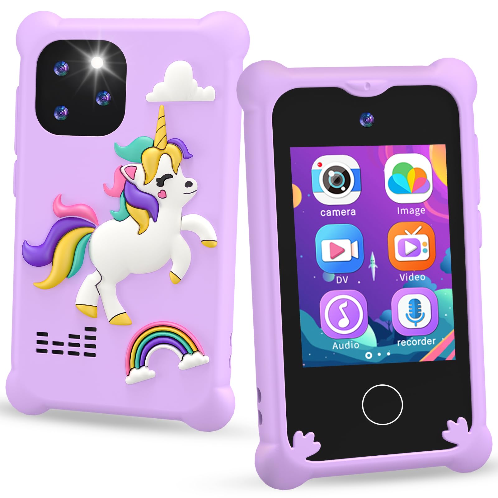 Photo 1 of Kids Smart Phone?Unicorn Toys Phone for Girls Touchscreen Play Phone Dual Camera Toddler Learning Toys Music Player Puzzle Games Christmas Birthday Gifts for 3 4 5 6 7 Year Old Girls with SD Card