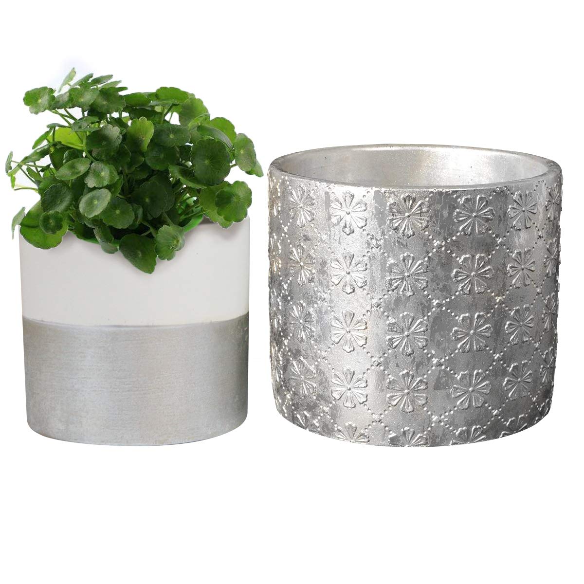 Ceramic Plant Flower Pots Indoor Silver Foiled Embossed 6.3 Inch Pack