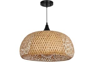 Rosient Rustic Farmhouse Bamboo Pendant Light - 18 Inch Large Dome Handwoven Ceiling Mounted Bamboo Chandelier Shades, Coastal Beach Hanging Rattan Light Fixture for Kitchen, Dining, Living Room