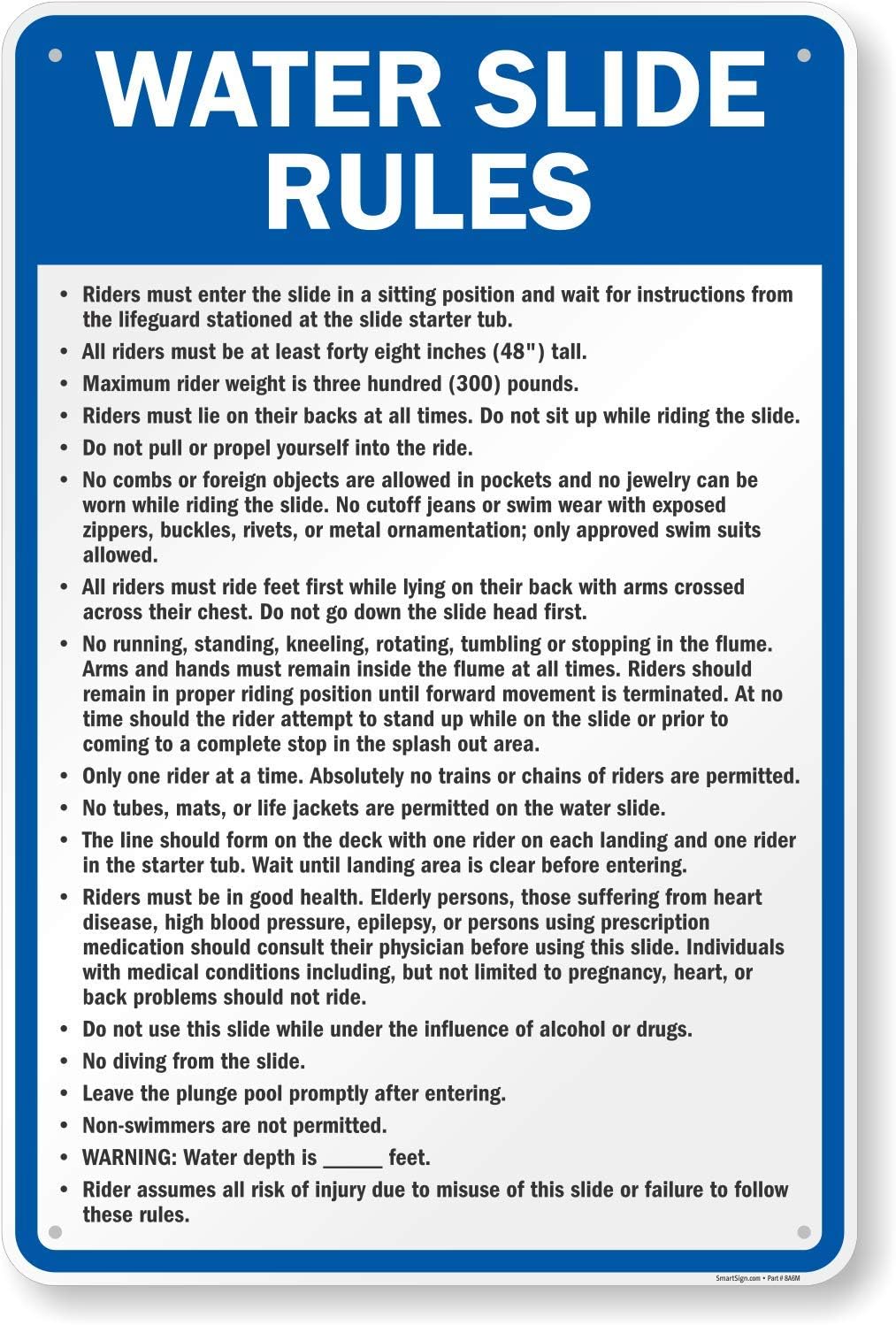 SmartSign Aluminum Sign, Legend "Iowa Water Slide Rules", 36" high x 24